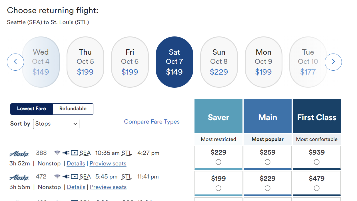 Flight from Seattle to St. Louis