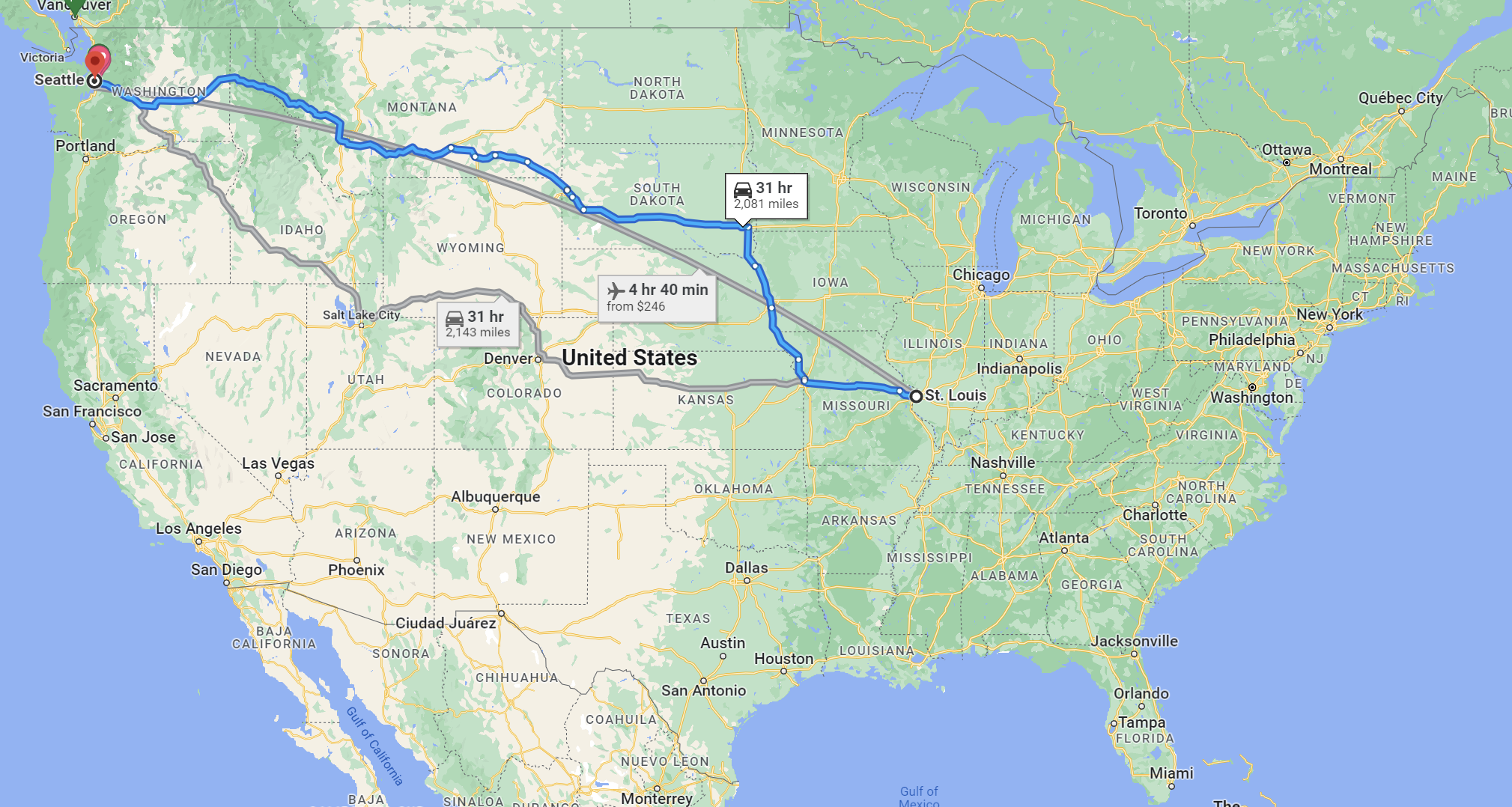 Screenshot of northern route map