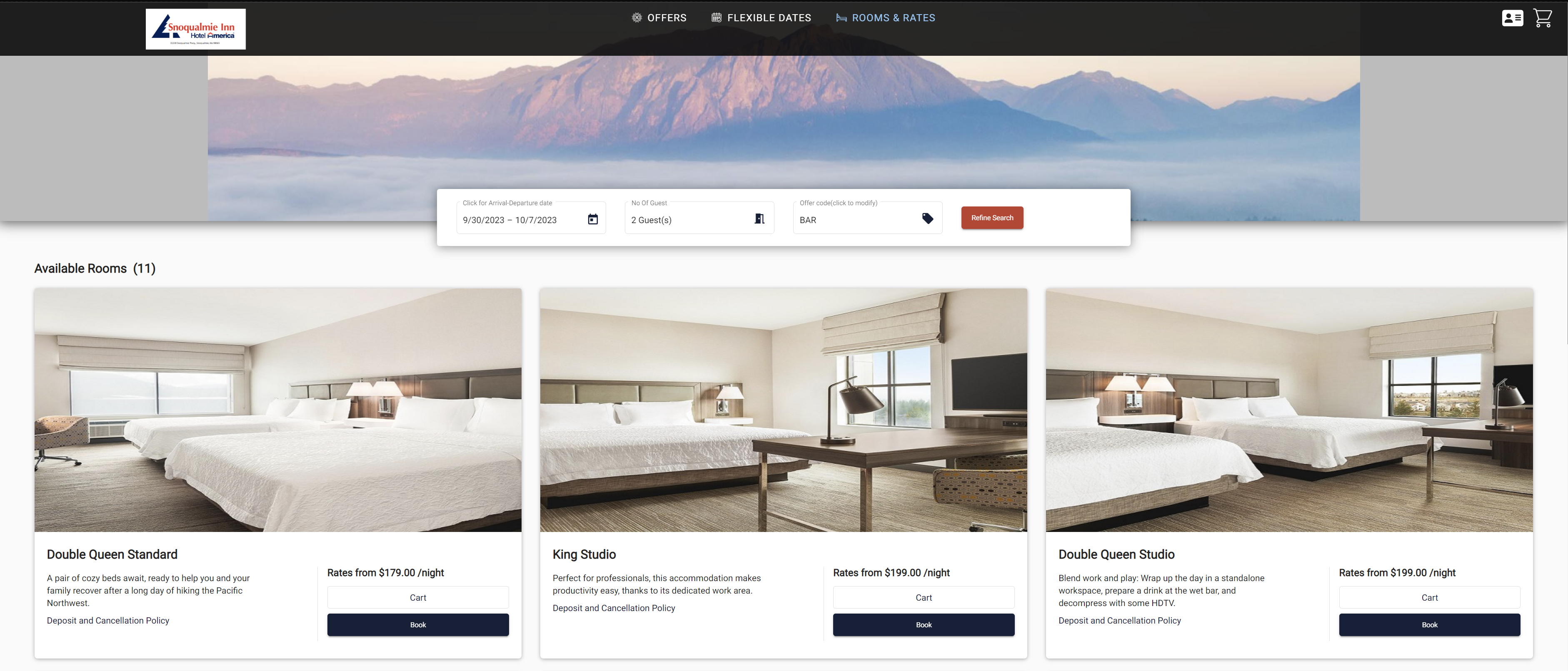 Screenshot of Snoqualmie Inn rooms