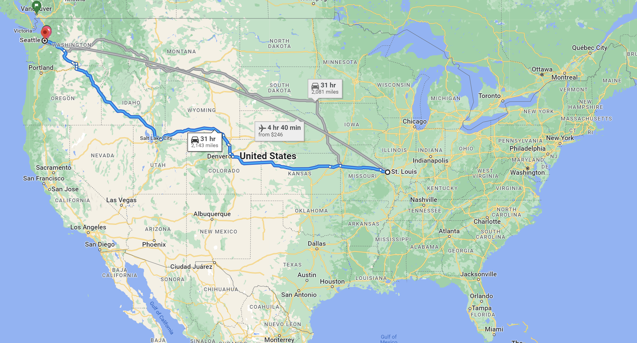 Screenshot of southern route map