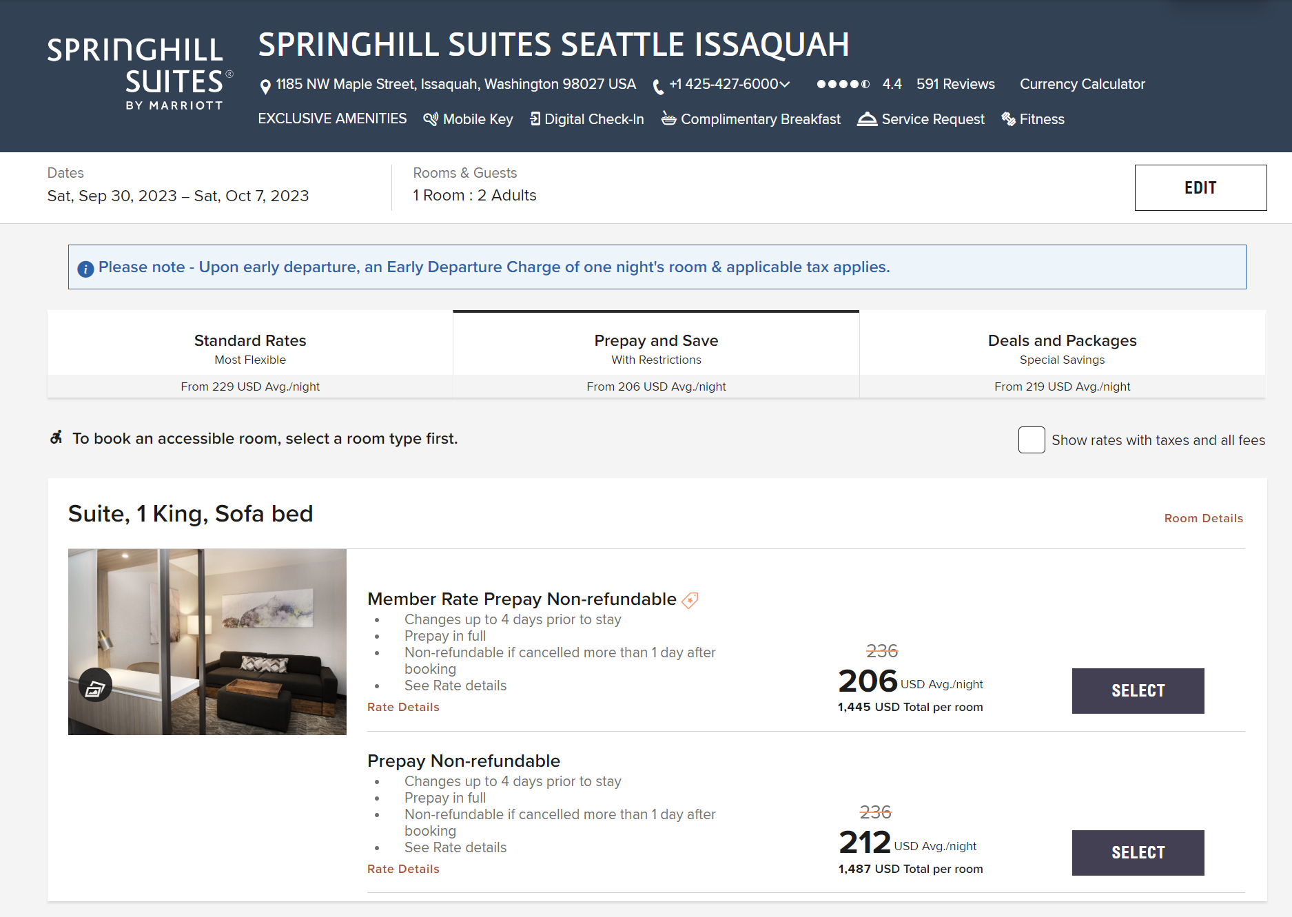 Screenshot of Springhill suites rooms